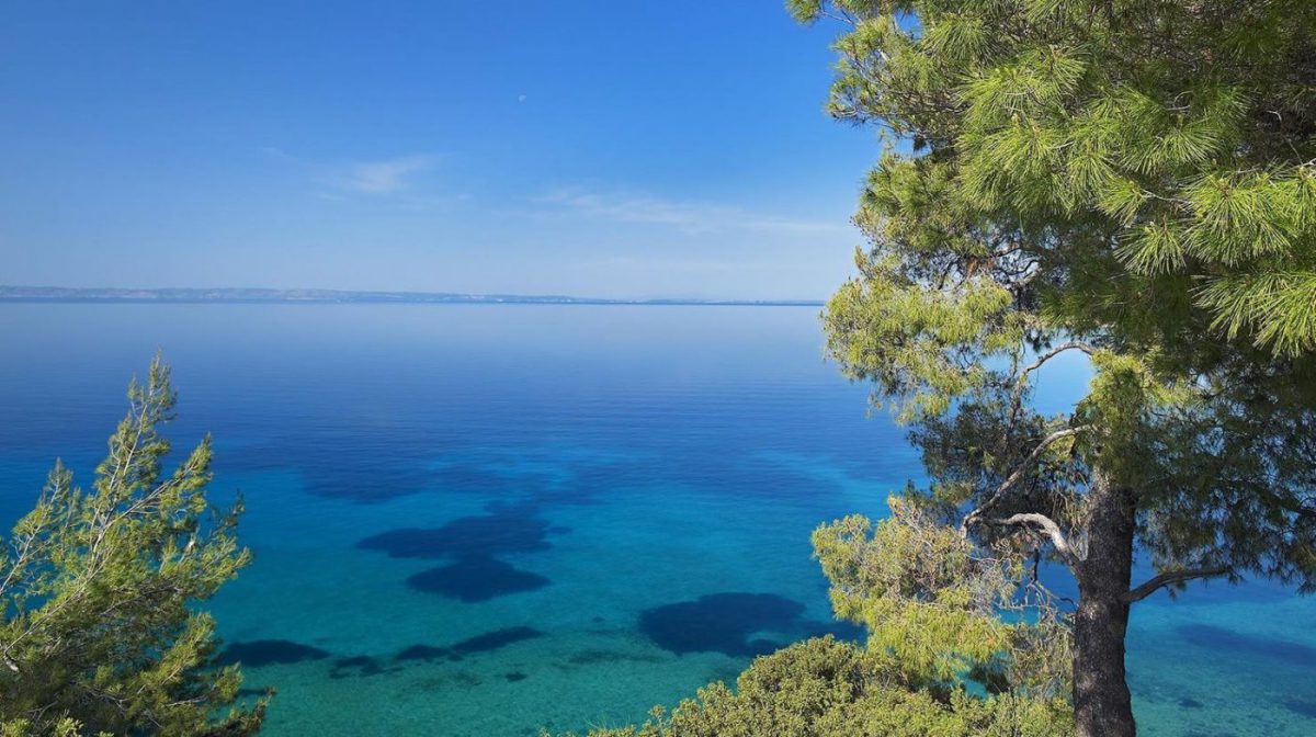 Bright Blue Mediterranean Sea In The Halkidiki Peninsula Of