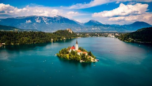 Slovenia - Aerial view of Lake Blad, Bled island, solo holidays