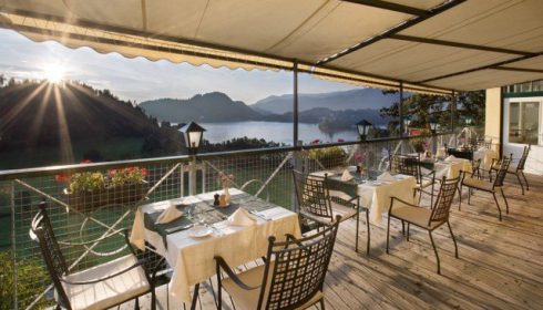panoramic view from the terrace of Hotel Triglav in Bled Slovenia - solo holidays