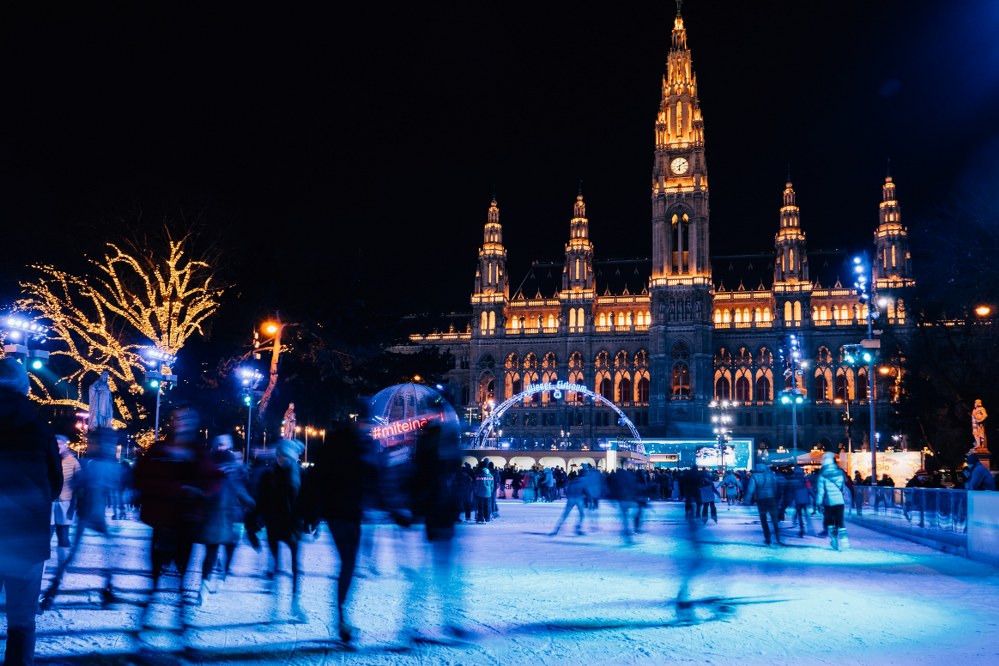 ice skating at xmas market in Vienna Austria