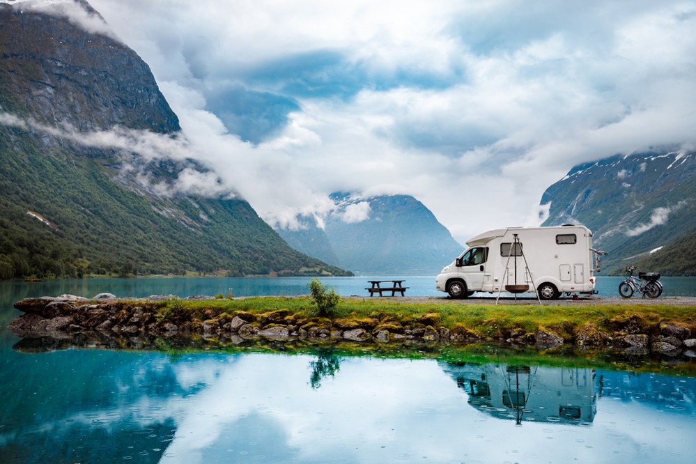 camper van on family camping trip