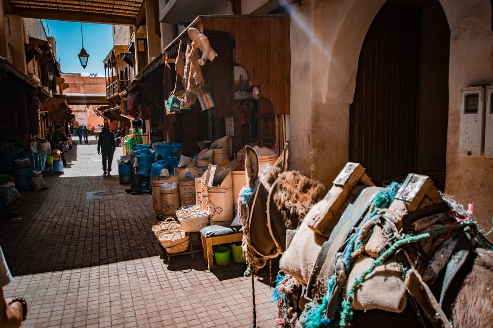 Marrakech street in souk in medina