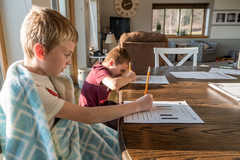 children doing homework during coronavirus crisis