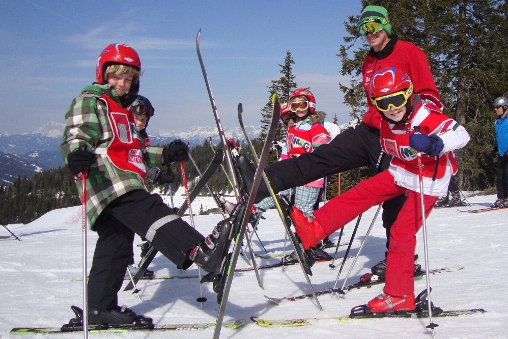 kids at ski school on ski holiday