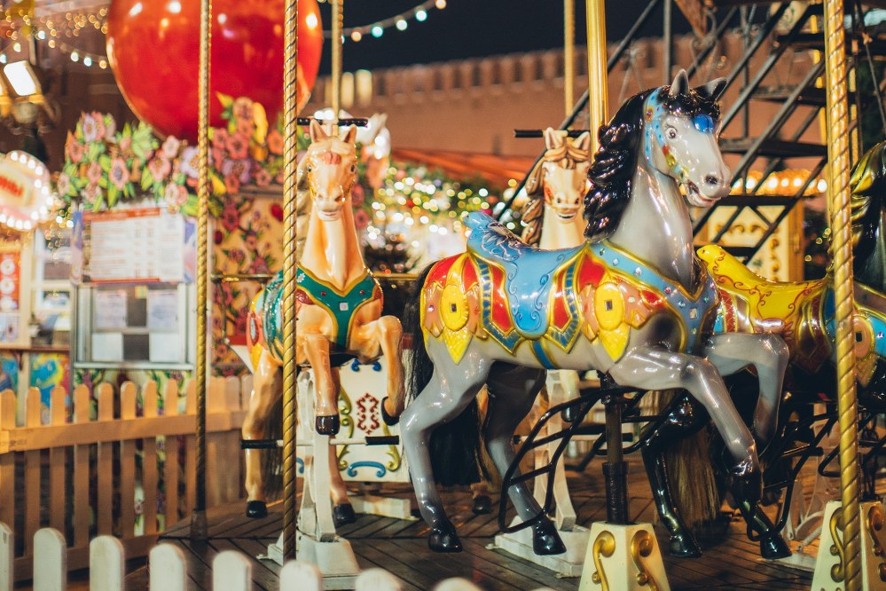 kiddie horse carousel on xmas market