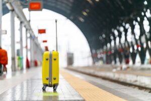 suitcase on train station