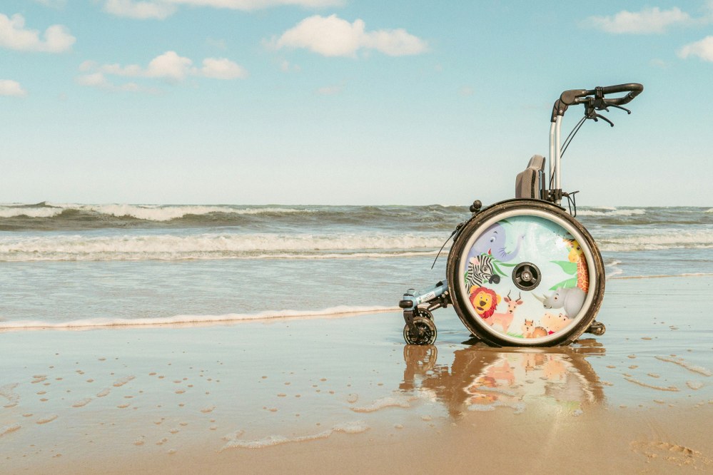 mobility aid on the beach on accessible holiday