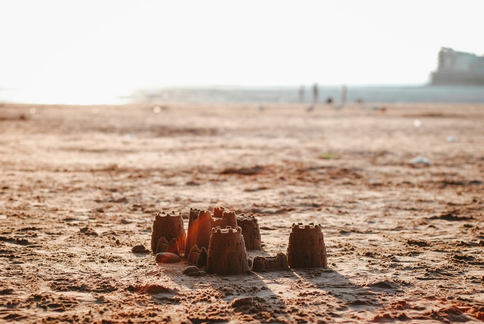 sandcastles on beach in North Cornwall