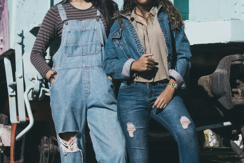 mum and daughter sporting matching denim pieces