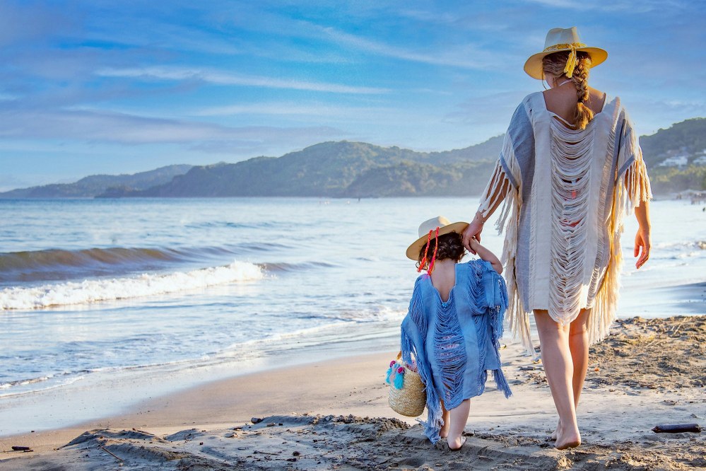 mum and daughter wearing matching sarongs on holiday