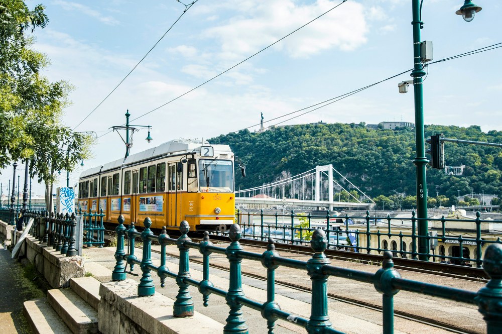 yellow tram in Budapest