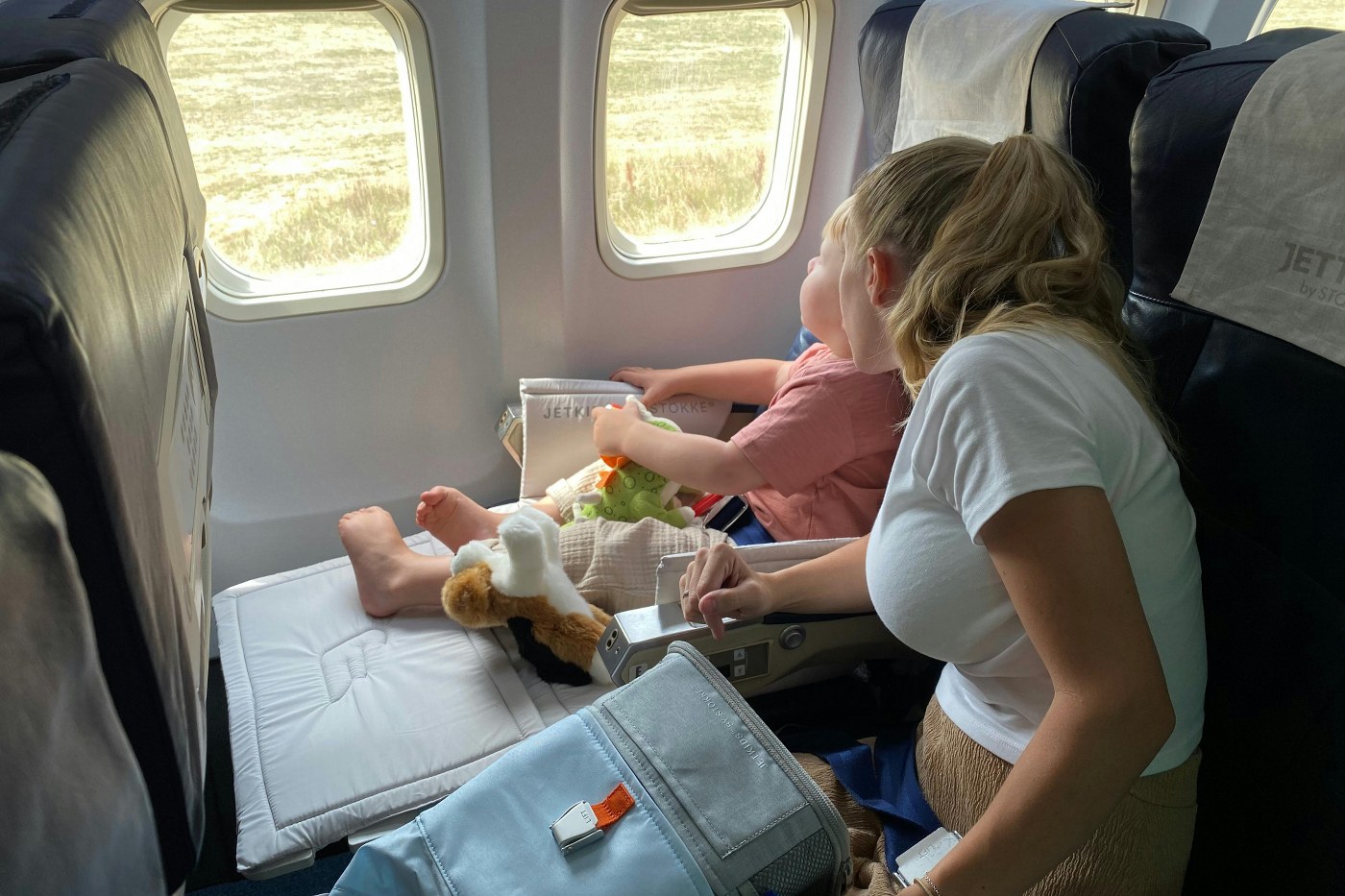 mother and child on the plane